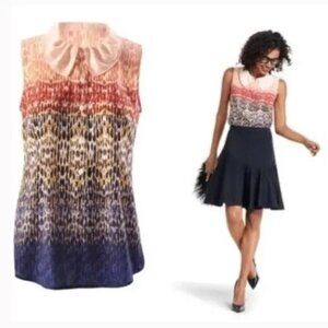 CABI 3078 Love Tunic Blouse Peter Pan Collar Abstract Print Sleeveless Medium